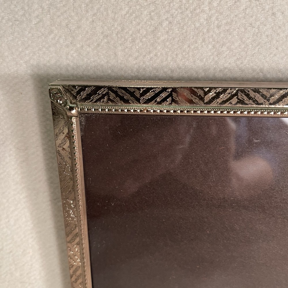 Vtg Brass Gold Tone Metal Photo Frame Etched 8x10” Stand Or Hang