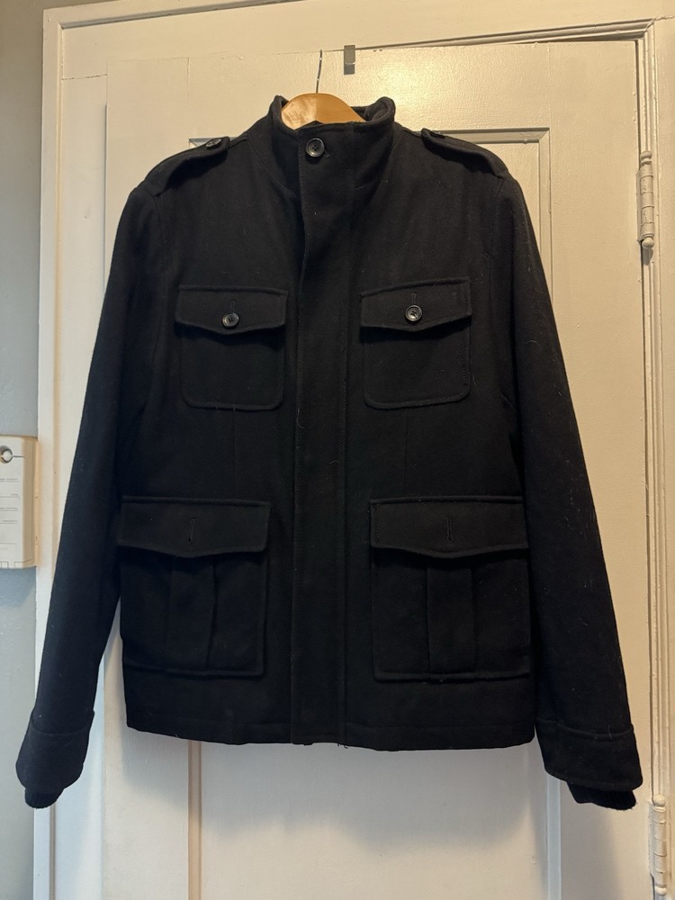 Men’s Merona Black Wool Peacoat With Knit Collar And Cuffs Size M