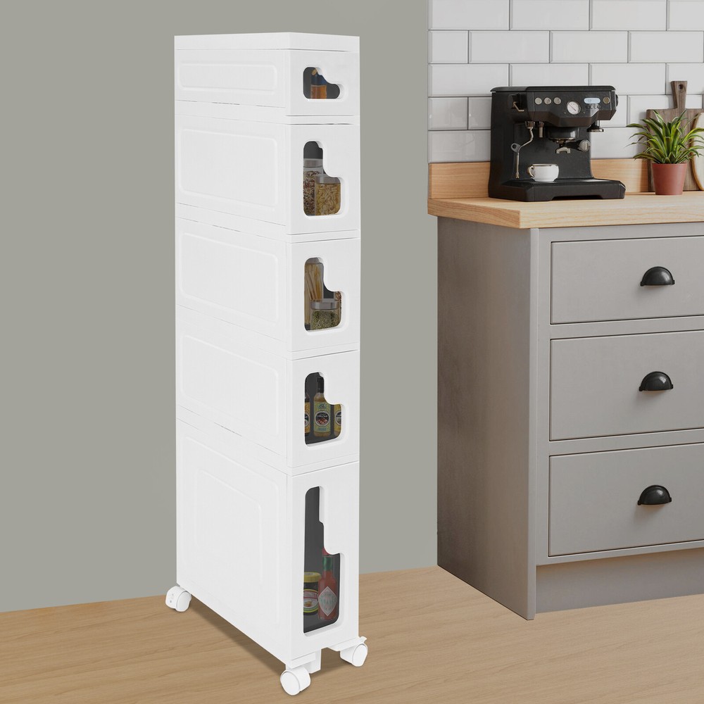 Slim Bathroom Storage Cabinet with Shelves for Floor or Wall