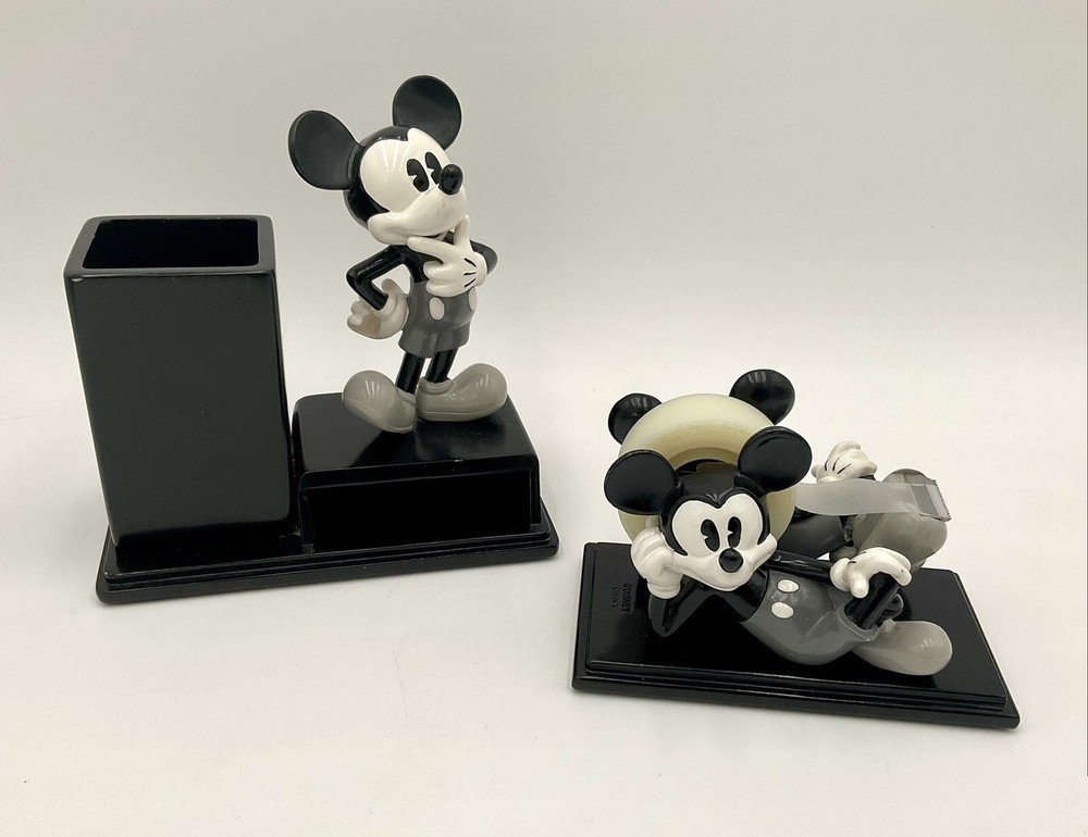 Disney Mickey Mouse Black White Desk Accessories Pen Holder Tape Dispenser READ