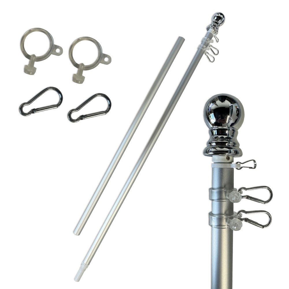 Aluminum 6 Foot Spinning Silver Flagpole for Grommet or House Flag