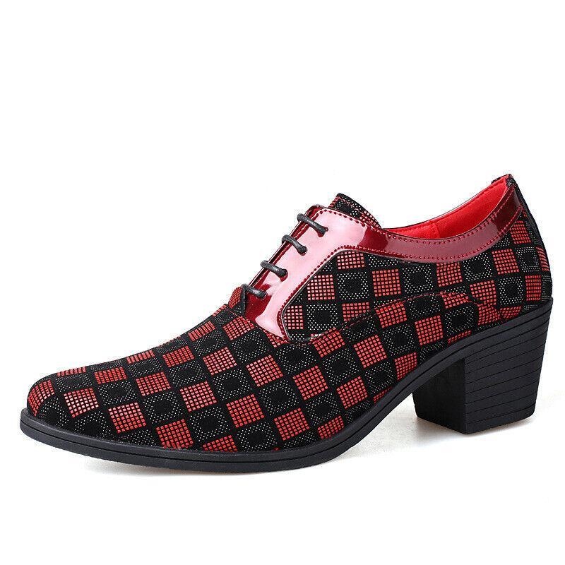 Men's Thick Heel Pointy Toe Lace-Up Patent Leather Dress Shoes