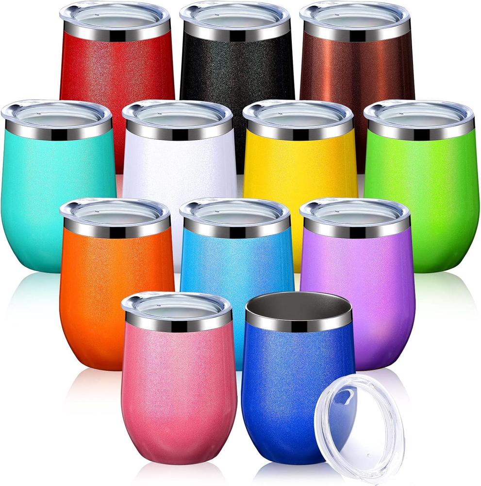 12 Pack 12 Oz Stainless Steel Wine Tumblers with Lid Double Wall Vacuum Insulate