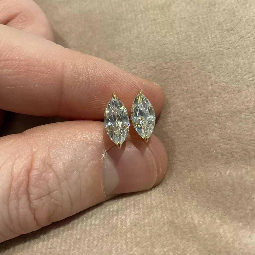 2.0 Carat Lab Created Diamond Marquise Solitaire Earrings 14k Gold Plated 925