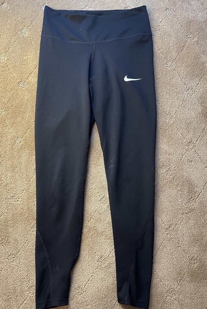 Nike Dri-Fit Power Victory Womens Black Mid Rise Leggings Small Stretch Logo