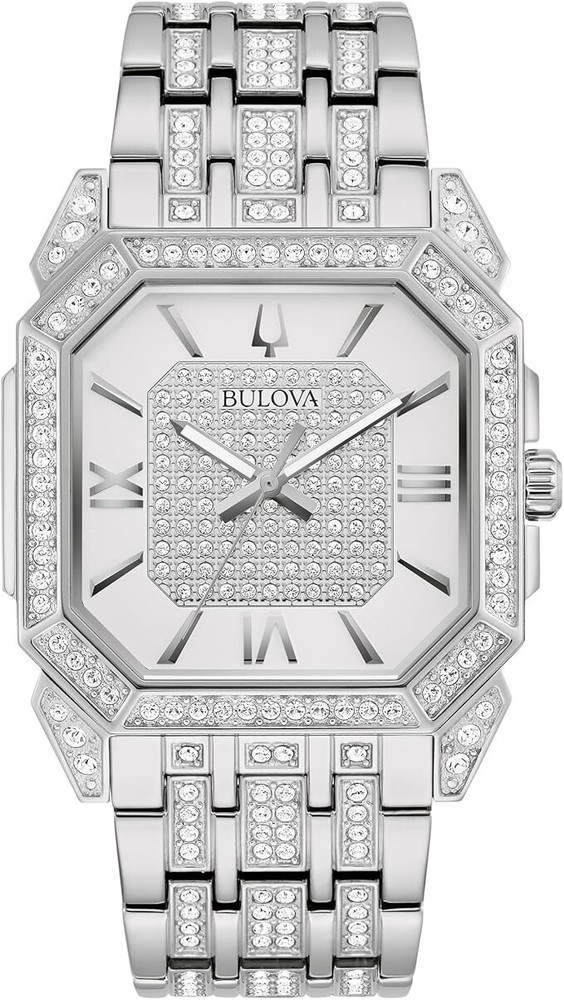 Bulova Octava 300 Crystal Silver Tone Mens Watch 96A285
