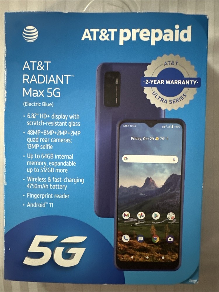 ATT AT&T RADIANT Max 5G 64 GB Electric Blue Prepaid Smartphone 6.82