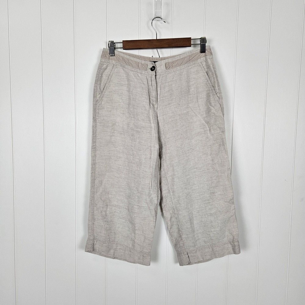 Talbots 6 Petite Khaki Capri Loose Linen Pockets Lightweight Cropped