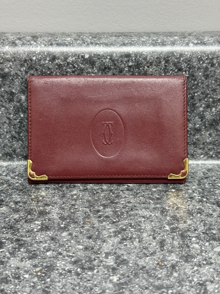 Cartier Must De Paris Bordeaux Red Leather Business Compact Cardholder Wallet