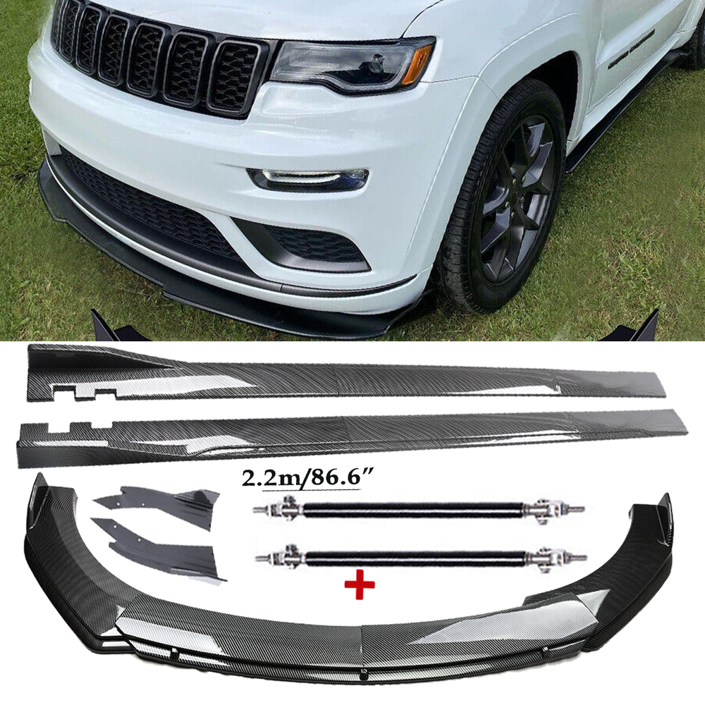 Carbon Fiber Front Bumper Lip Spoiler & Side Skirt Kit for Jeep Grand Cherokee