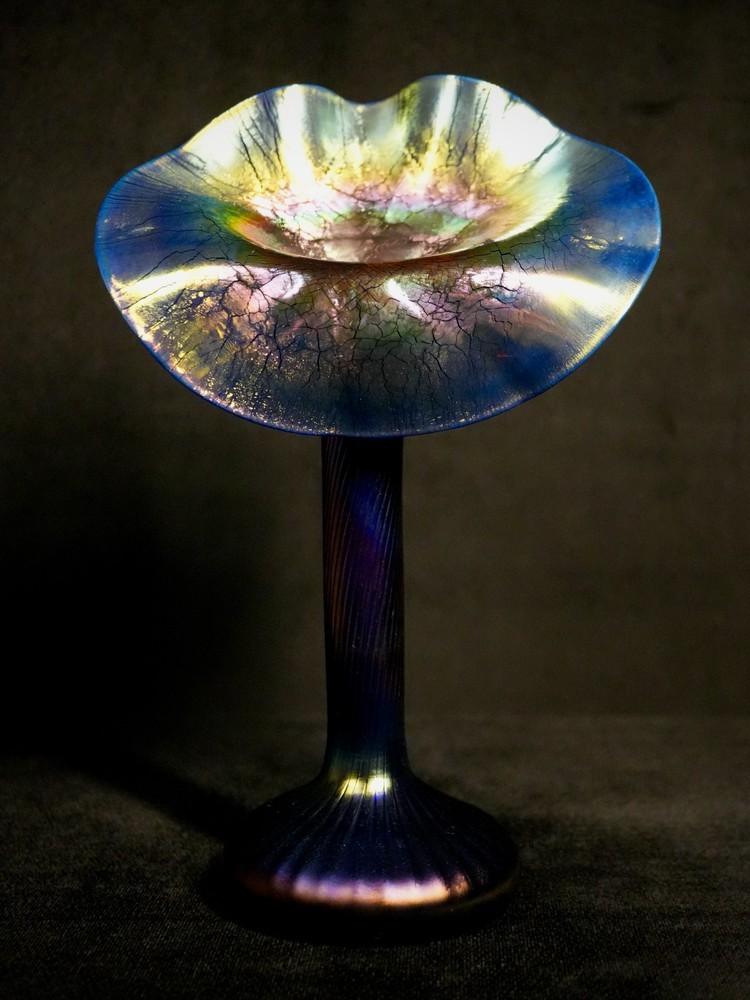 Vintage Lundberg Studios Purple Iridescent Art Glass Jack in the Pulpit Vase