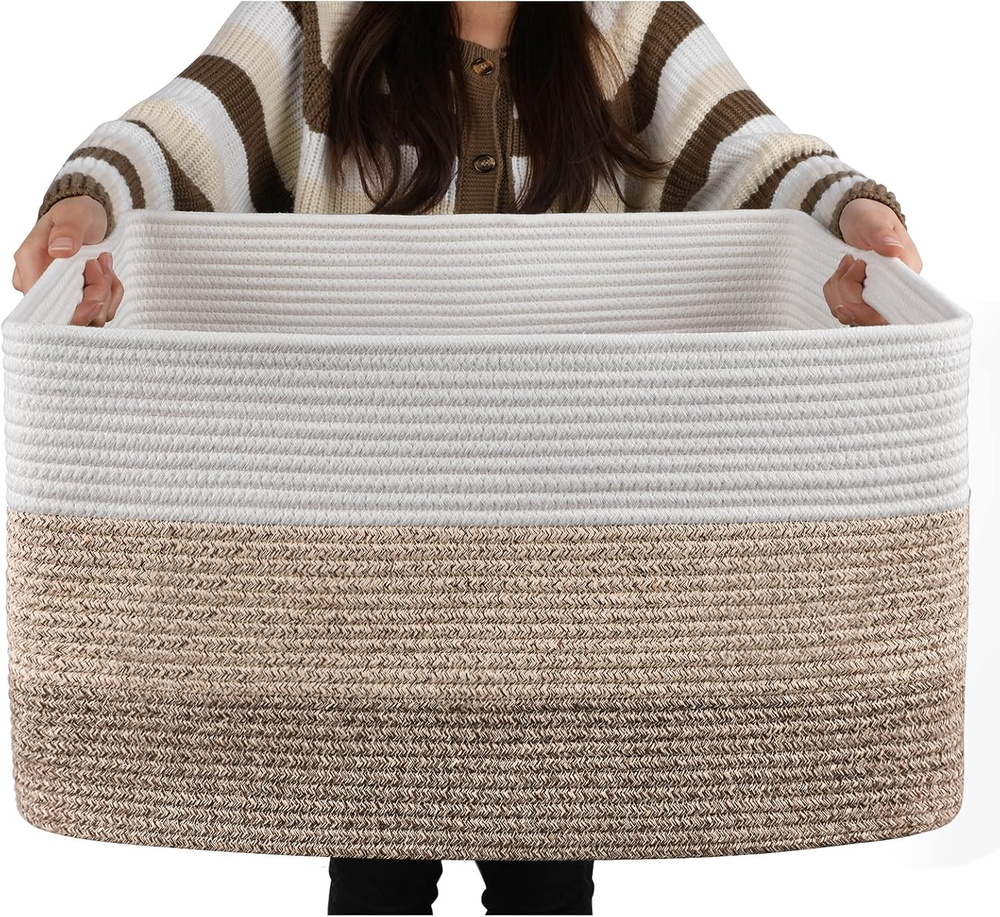 OIAHOMY Large Blanket Basket, Rectangle Woven Baskets for Storage, Nursery Blank