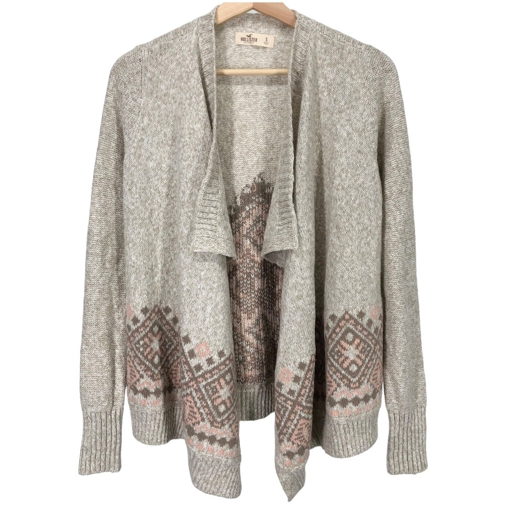 Hollister Womens Small Cardigan Sweater Open Front Draped Oatmeal Southwestern S