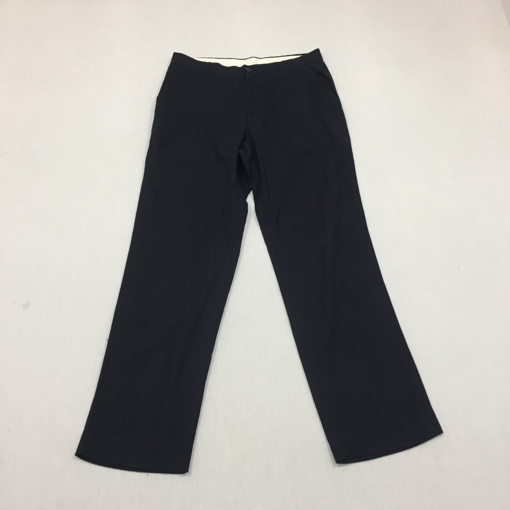 M&S Linen Trousers Mens W32 L31 Straight Fit Chino Blue (32R)