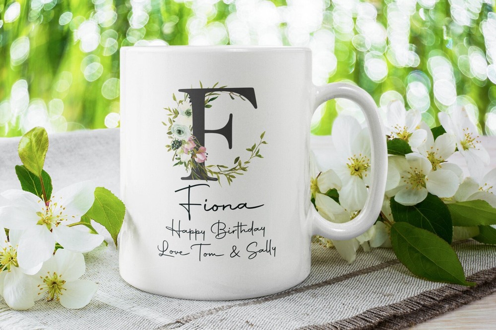 Personalised Birthday Name Mug With Initial Personalised Floral Mug With A Name