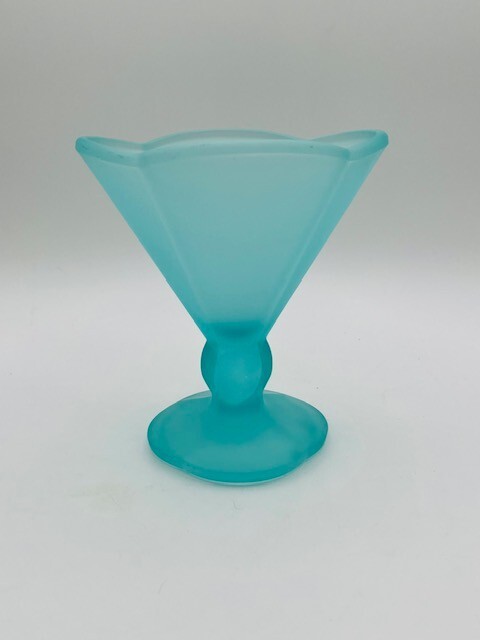 Vintage Turquoise Blue Glass Ice Cream Dish Marked Italy