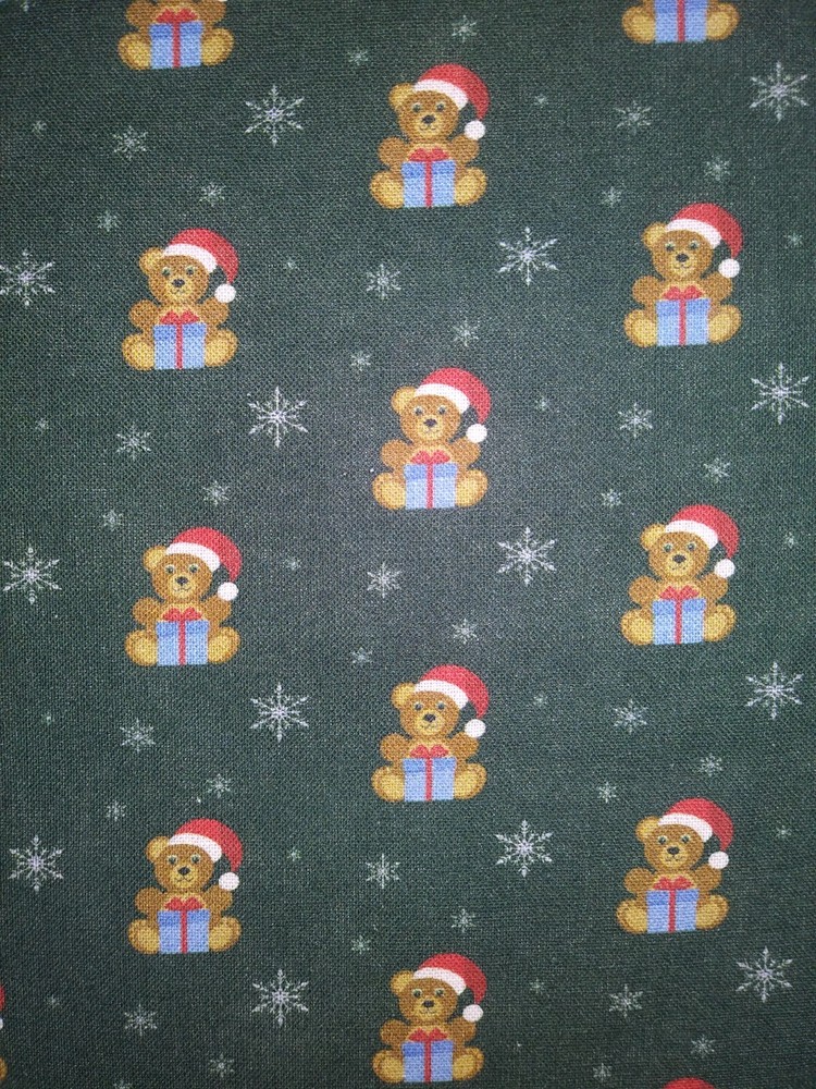 Teddy Bears in Santa Hats on Black Christmas Cotton Quilt Sewing Fabric~By Yard