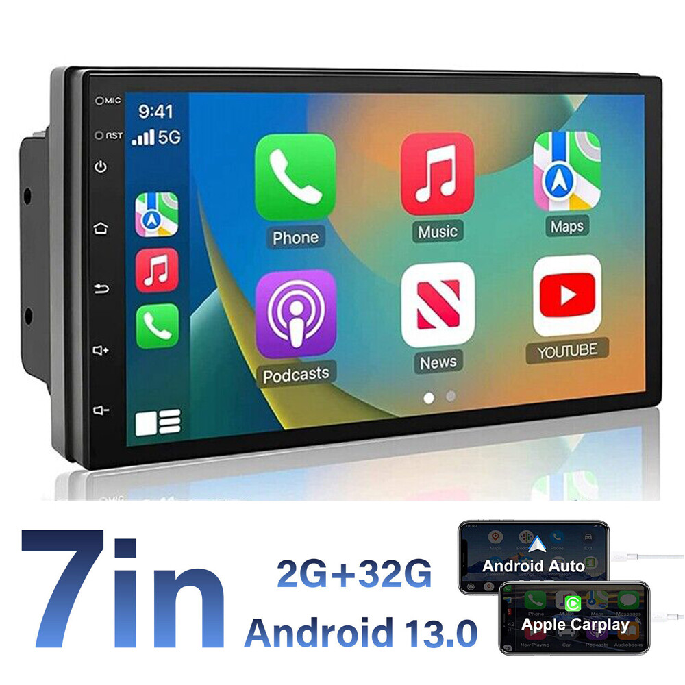 7-Inch Double Din Car Stereo with Bluetooth, Apple Carplay, and Android Auto Touchscreen