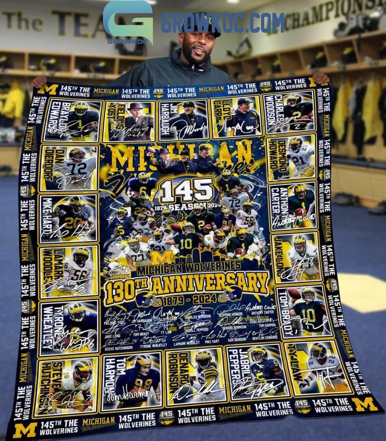 Michigan Wolverines 1879-2024 145 Seasons Sherpa Blanket Quilt