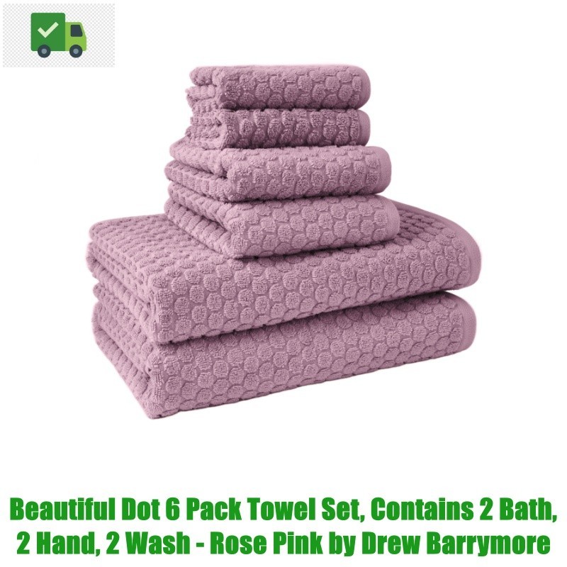 6-Pack Rose Pink Dot Towel Set - 2 Bath, 2 Hand, 2 Wash by D