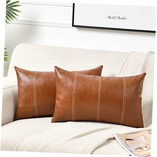 2 Packs Boho Lumbar Faux Leather Decorative Throw 20
