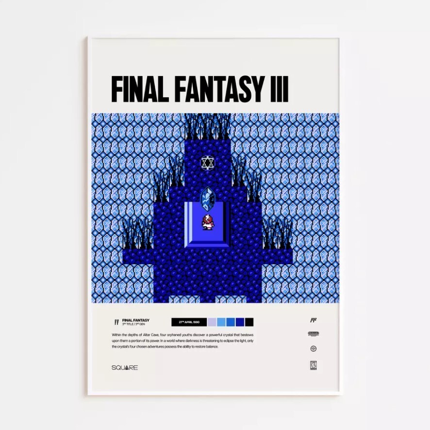 Final Fantasy III 1990 Retro Video Game Art Poster Print