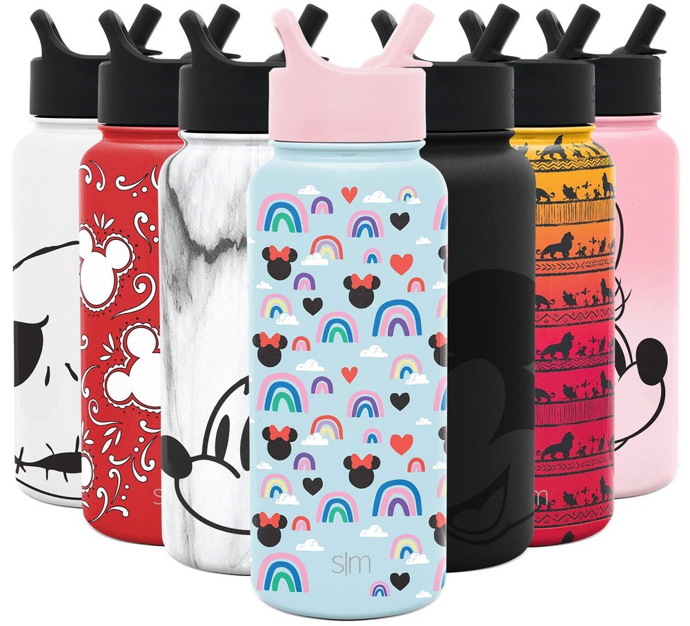 Disney Water Bottle with Straw Lid Vacuum Insulated Stainless Steel Metal The...