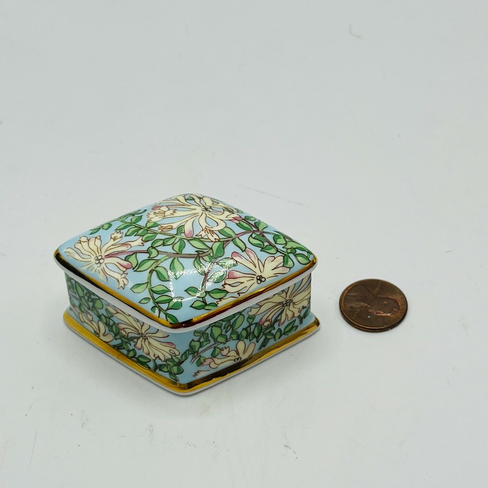 William Morris Art Nouveau Light Blue Floral Bone China Diamond Trinket Box