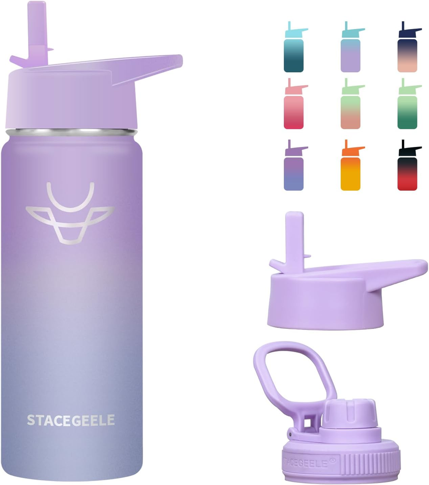 Insulated Vacuum Water Bottle for Kids with Straw Lid Stainless Steel Flask Ther