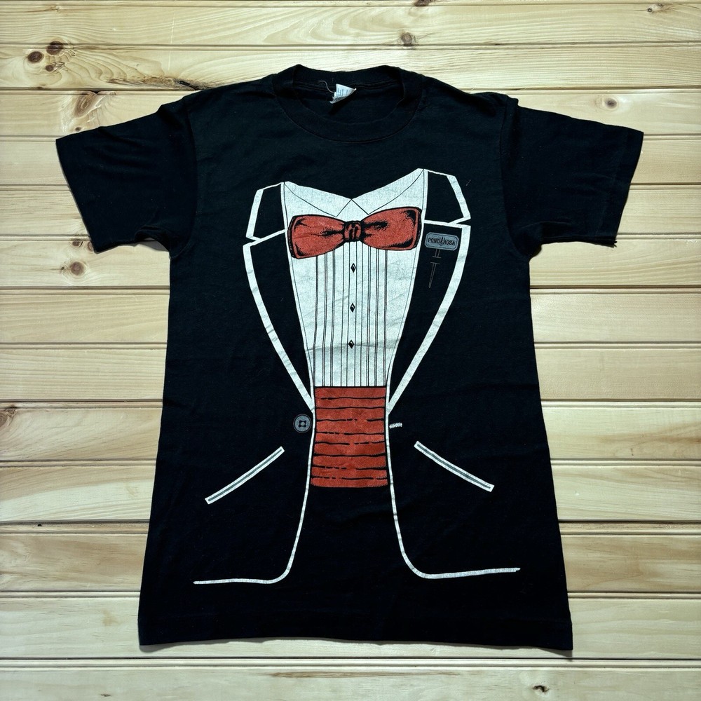 Vintage 80s Ponderosa Tuxedo Suit Red Bowtie Single Stitch Black Shirt Size M