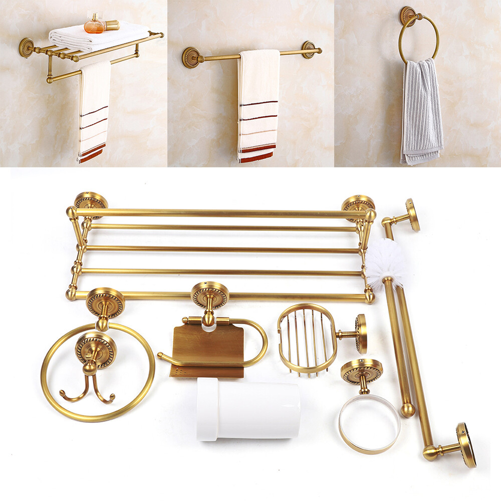 7PCS Vintage Gold Copper Bathroom Hardware Set with Towel Bar
