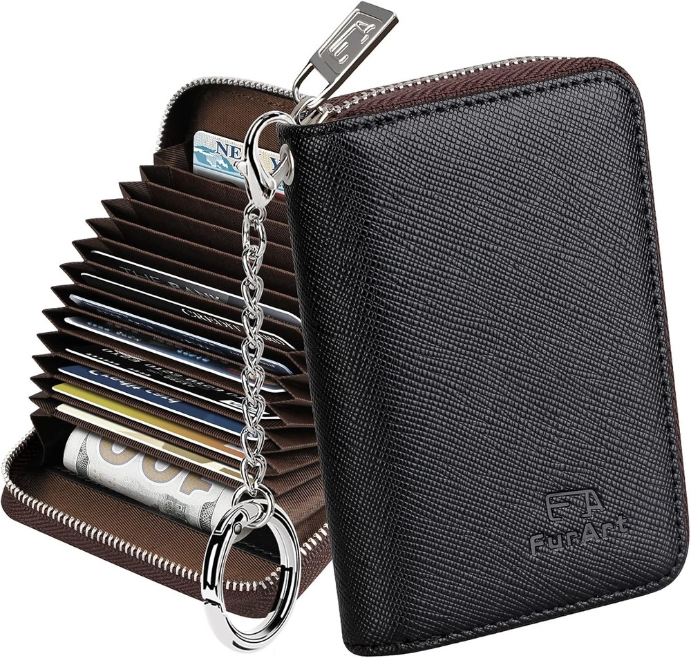 FurArt Zipper Wallet for Women RFID Blocking Credit Card Holder Compact Keychain