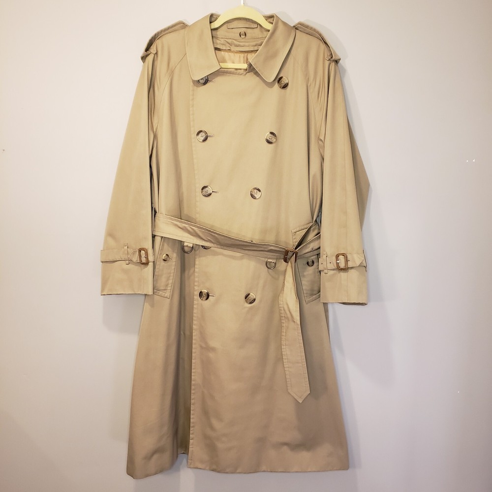Burberry Mens Trench Coat Kensington 38S Long Nova Check Camel Lined Belted
