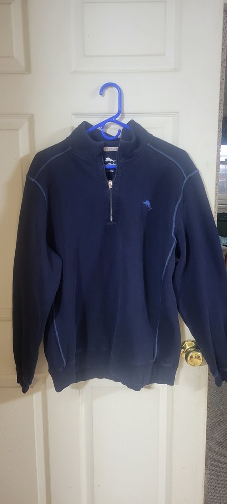 Navy Blue Nautica Quarter Zip Men's Pullover Sweater Large