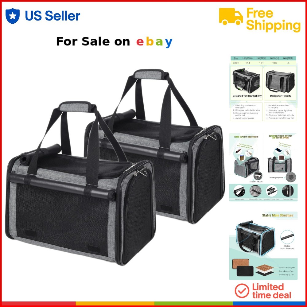 Airline Approved Soft-Sided Pet Carrier for Cats & Dogs Up to 25 lbs Foldable Travel Bag