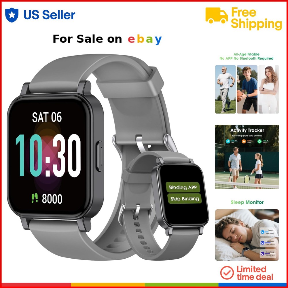 Senior-Friendly Waterproof Pedometer Watch with Heart Rate & Sleep Tracking