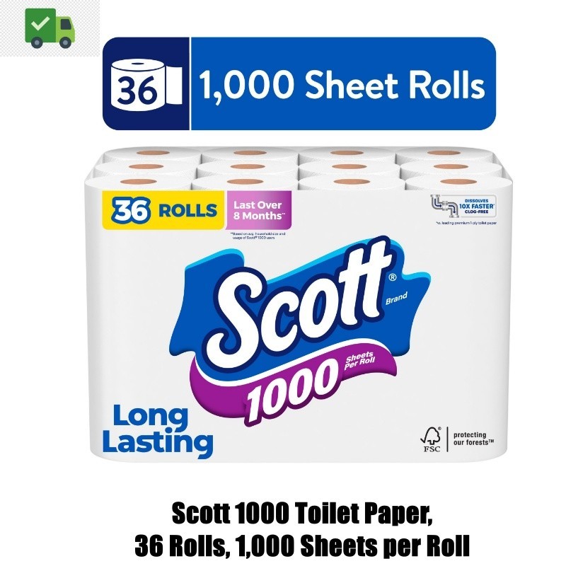 Scott 1000 Toilet Paper 36 Rolls 1000 Sheets Per Roll Ultra Soft