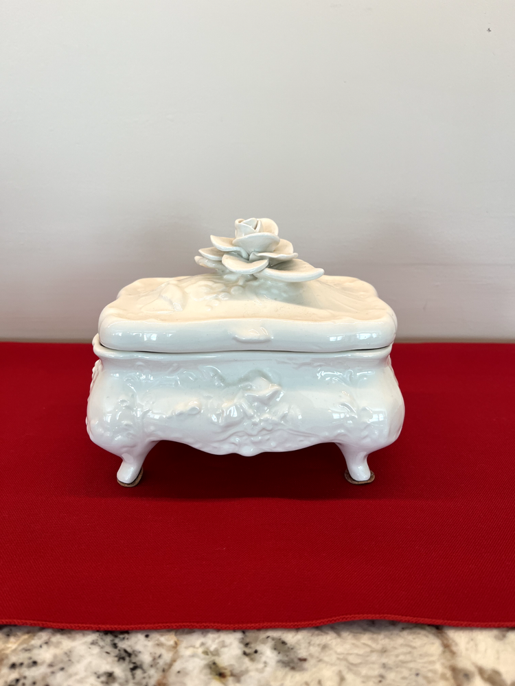 Ceramic Jewelry Box and Ring Dish Set with Floral Design  