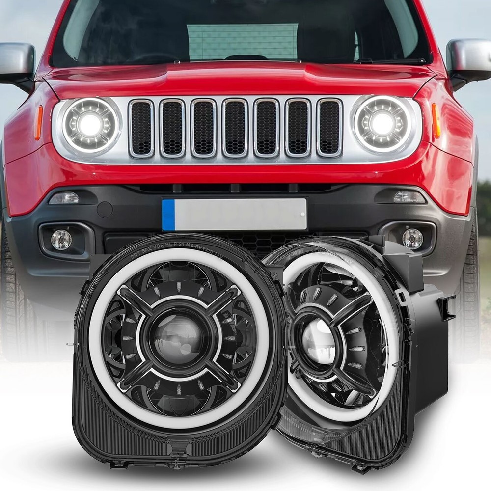 9'' Inch Halo DOT LED Headlights For Jeep Renegade 2015 2016 2017 2018 2019 2020