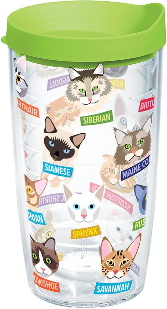 Double-Walled Insulated Tumbler with Flat Art Cats Design Made in USA