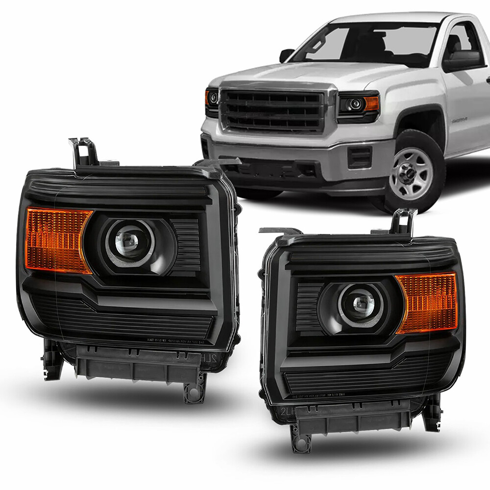 For GMC Sierra 1500 2014-2015 & 2015-2019 2500 / 3500HD Black Headlight Assembly