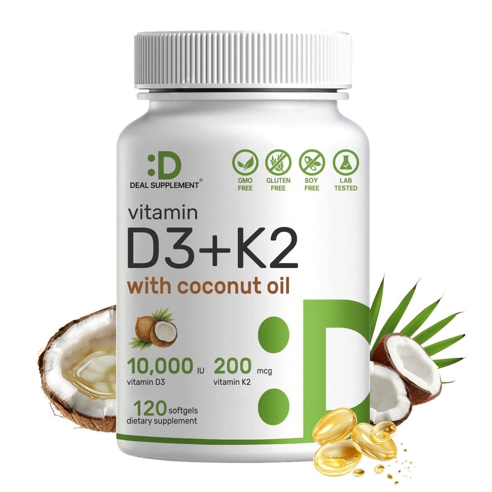 DEAL SUPPLEMENT Vitamin D3+K2 - Immune Support Strong Bones - with Coconut Oil