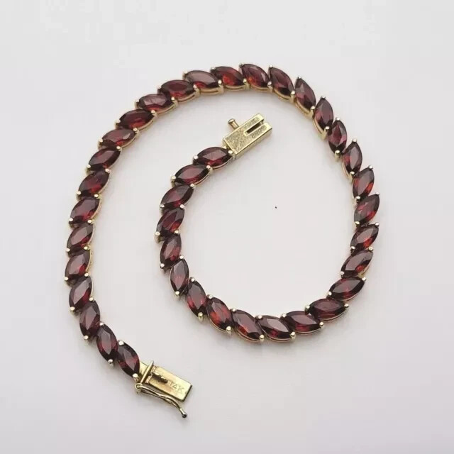 14K Yellow Gold Plated Lab-Created Garnet Marquise Tennis Bracelet for Women