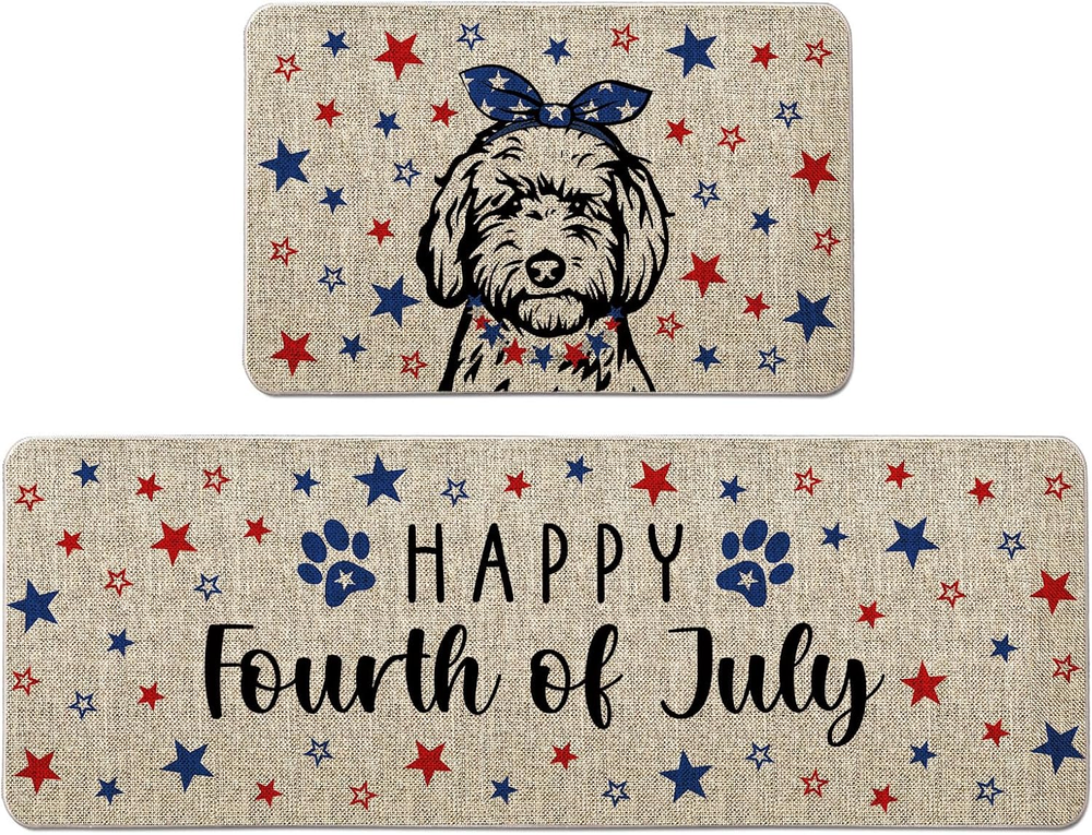 4Th of July Kitchen Mat Set of 2 Golden Doodle Patriotic Independence Day Kitche