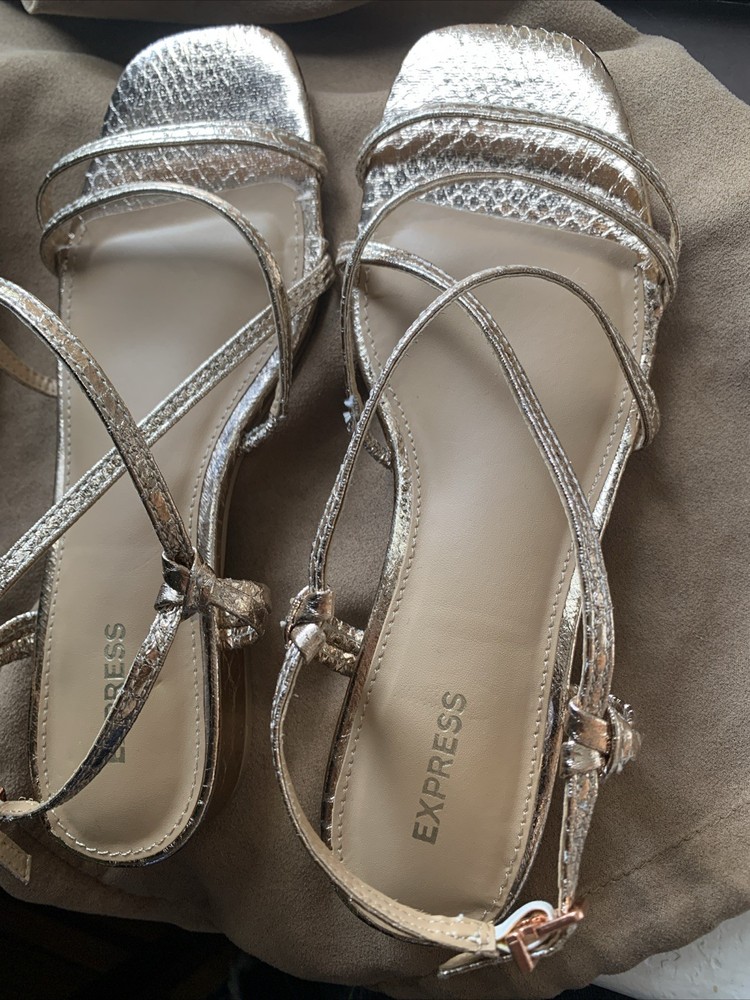 Women's Gold Flat Strap Sandals Size 6 New Comfortable Stylish