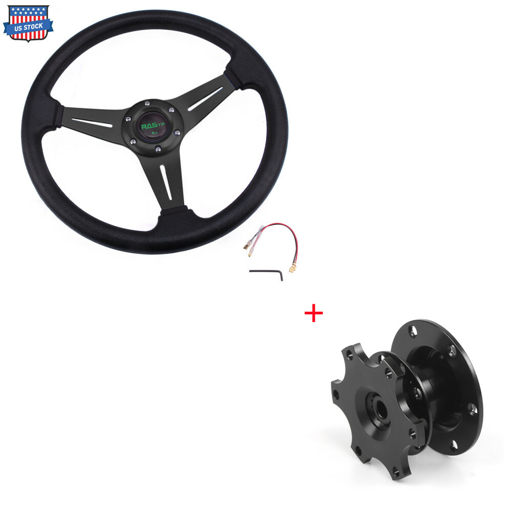 340mm Drifting Racing Steering Wheel + Quick Release HUB Racing Black Adapter