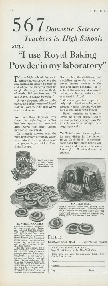 1928 Royal Baking Powder Vintage Recipe Ad Domestic Science Teachers Lab PR4