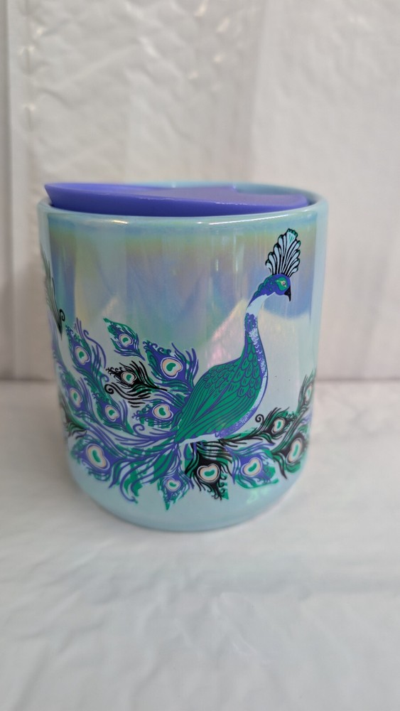 Starbucks 2024 Holiday Iridescent Peacock 8oz Ceramic Travel Mug with Lid