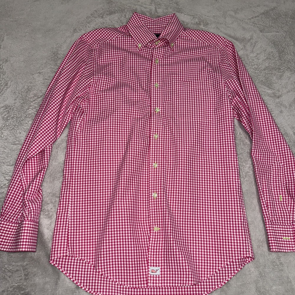 Vineyard Vines Mens Long Sleeve Classic Fit Murray Shirt  Pink White Check S