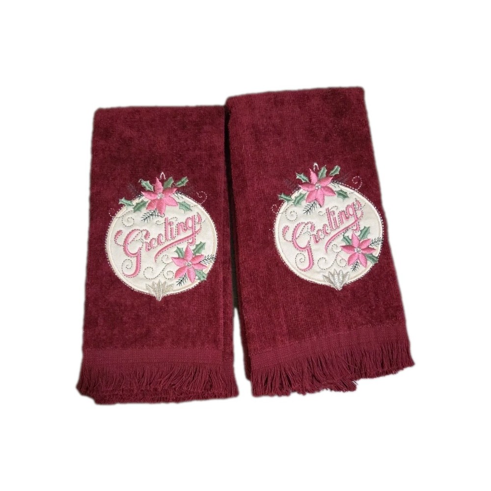 2 Vintage New Old Stock Holiday Fingertip Towels Applique Christmas 